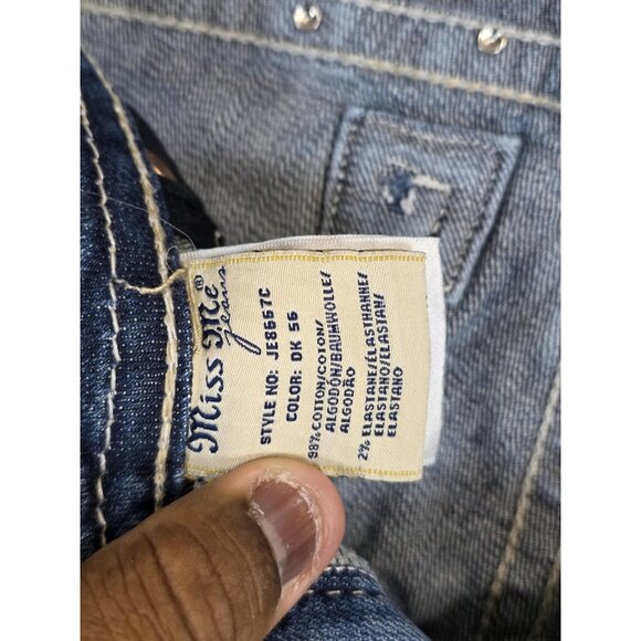 Miss Me Jeans Womens 27 Blue Signature Crop Embellished Rhinestone Raw Hem Bling - Picture 5 of 9